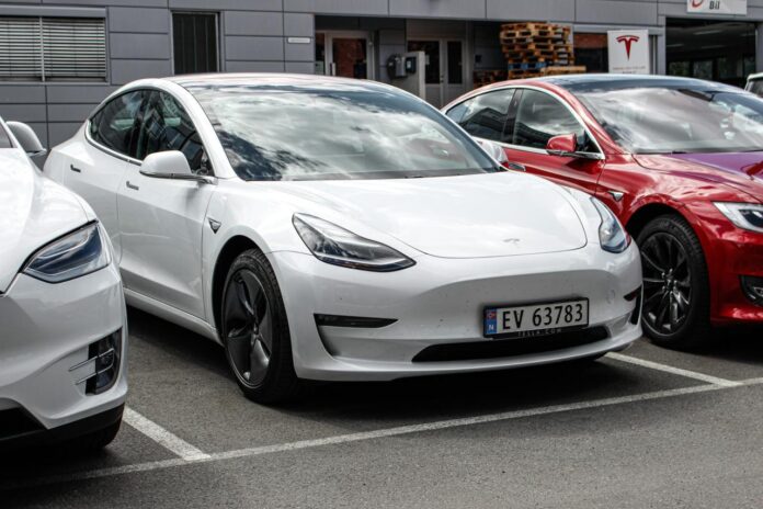white Tesla sedan